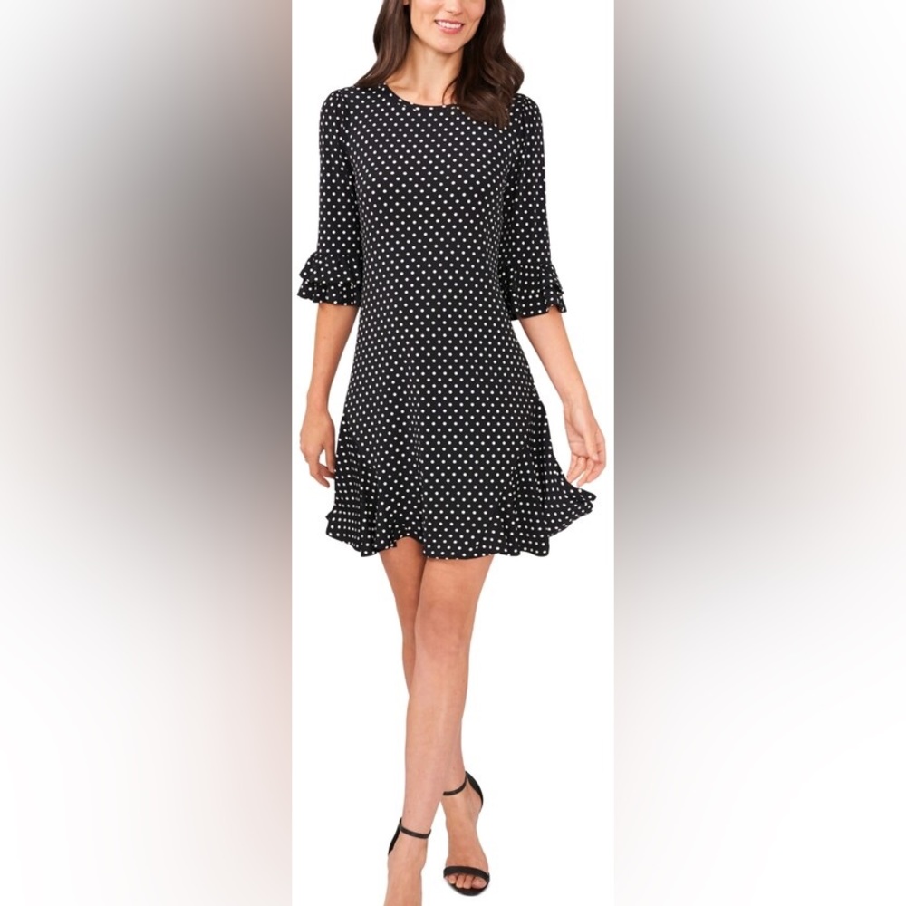 Cece black and white polka dotted dress